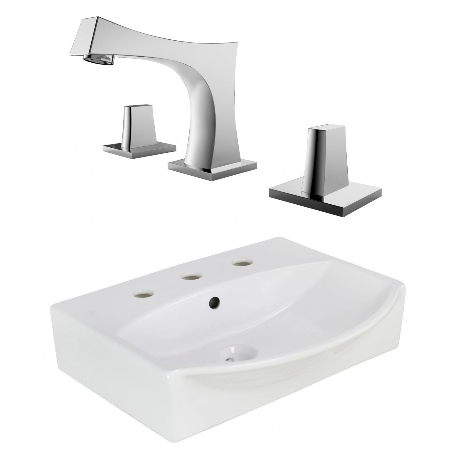 American Imaginations AI-22640 20" White Rectangular Ceramic Wall Mount Bathroom Vessel Sink Set