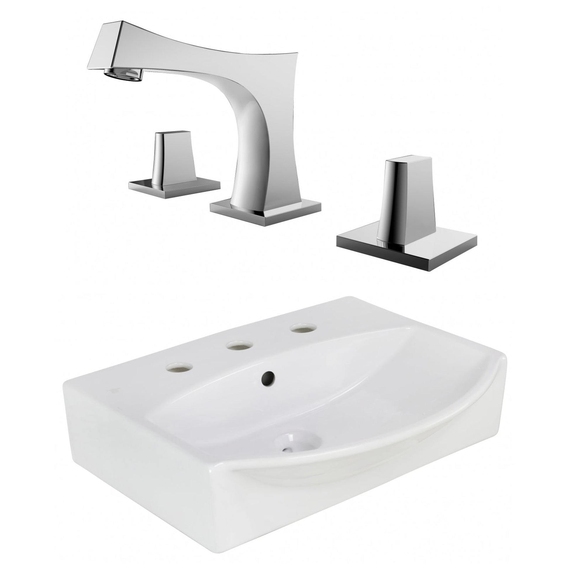 American Imaginations AI-22648 20" White Rectangular Ceramic Above Counter Bathroom Vessel Sink Set