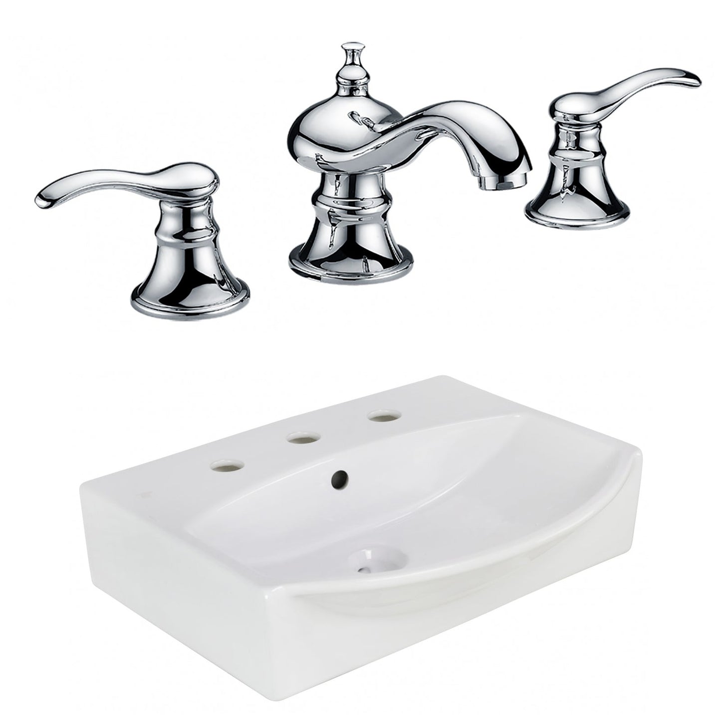 American Imaginations AI-22649 20" White Rectangular Ceramic Above Counter Bathroom Vessel Sink Set