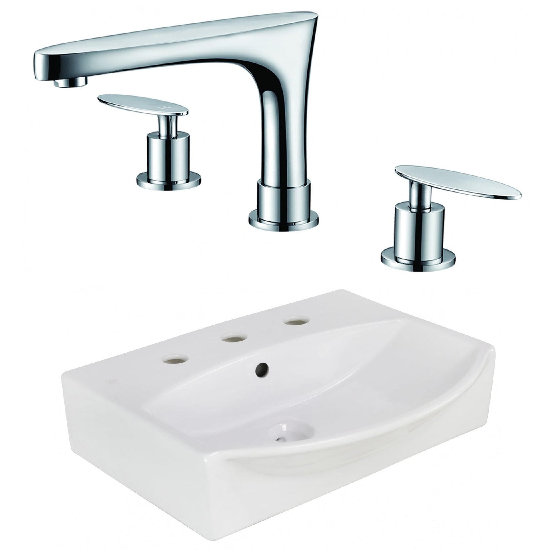 American Imaginations AI-22650 20" White Rectangular Ceramic Above Counter Bathroom Vessel Sink Set