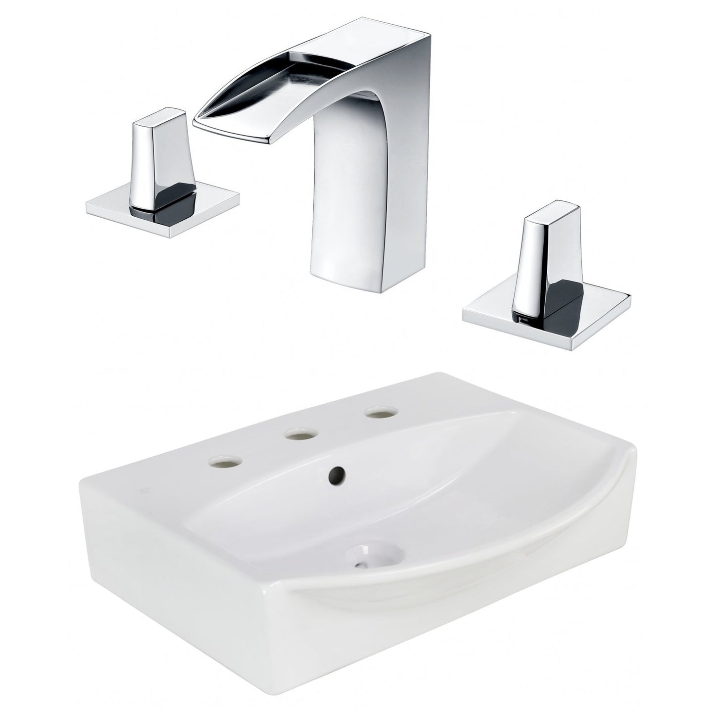 American Imaginations AI-22651 20" White Rectangular Ceramic Above Counter Bathroom Vessel Sink Set