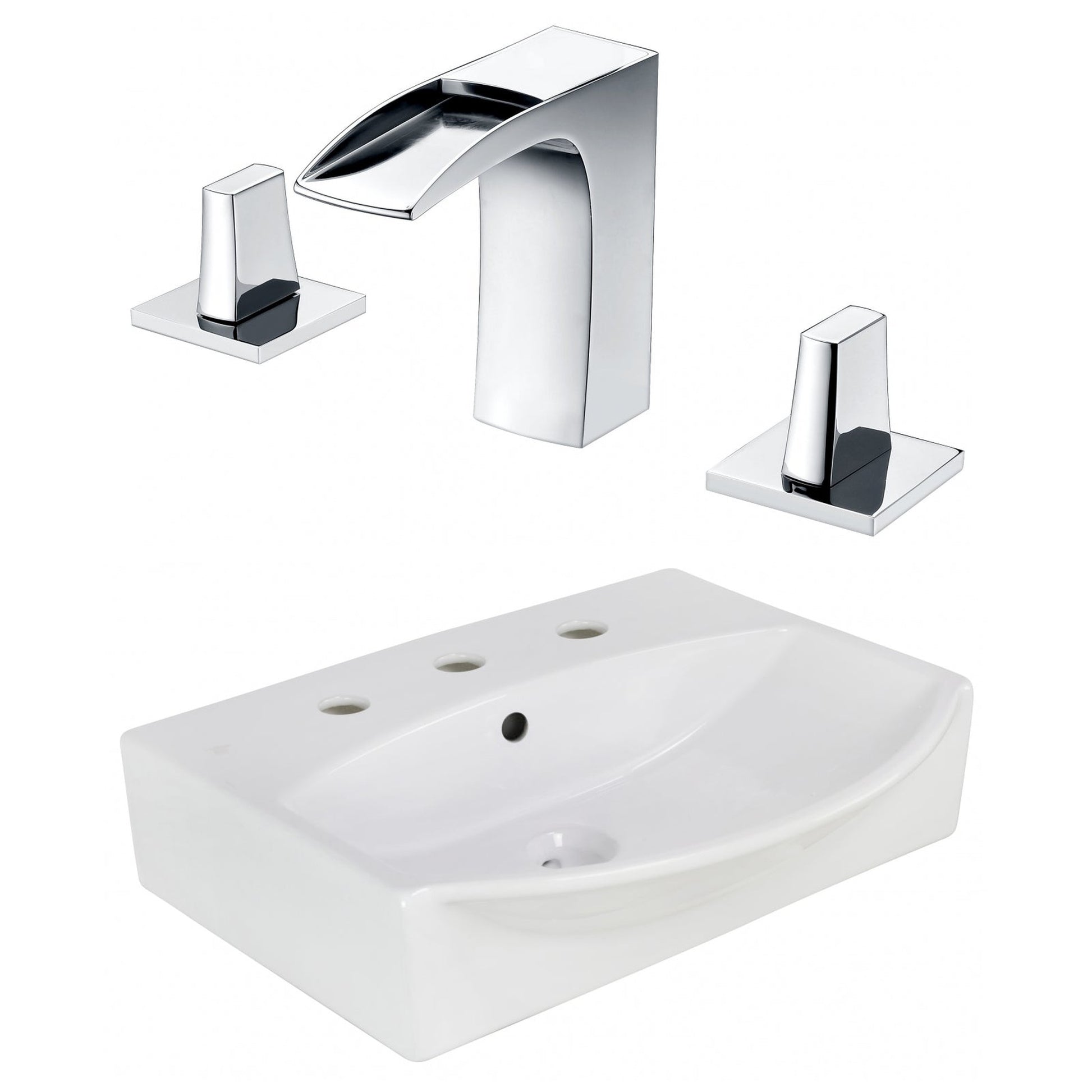 American Imaginations AI-22651 20" White Rectangular Ceramic Above Counter Bathroom Vessel Sink Set