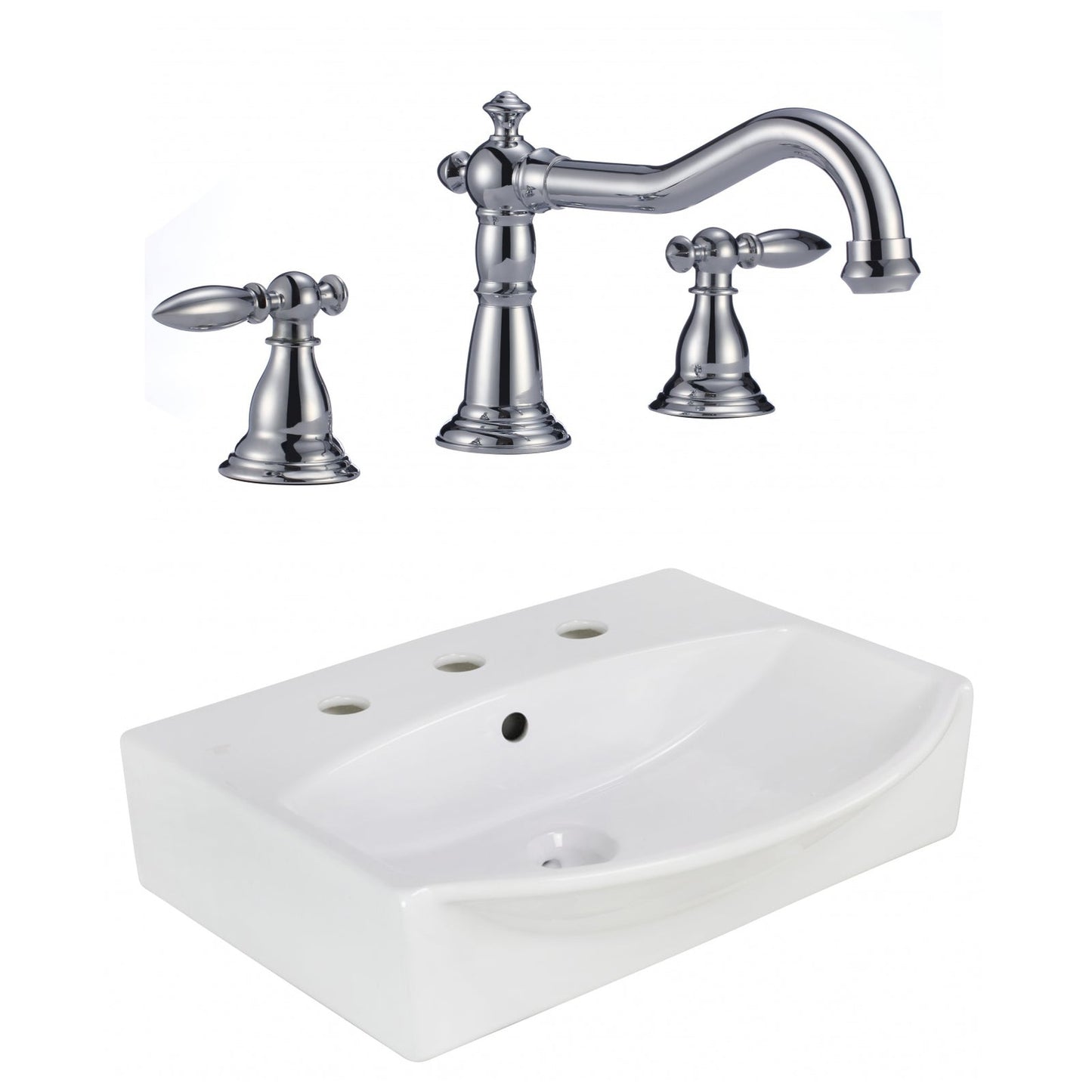 American Imaginations AI-22652 20" White Rectangular Ceramic Above Counter Bathroom Vessel Sink Set