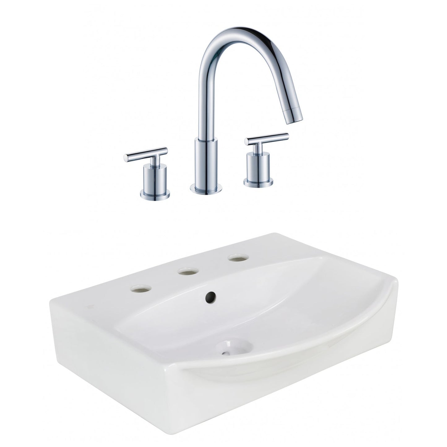 American Imaginations AI-22653 20" White Rectangular Ceramic Above Counter Bathroom Vessel Sink Set