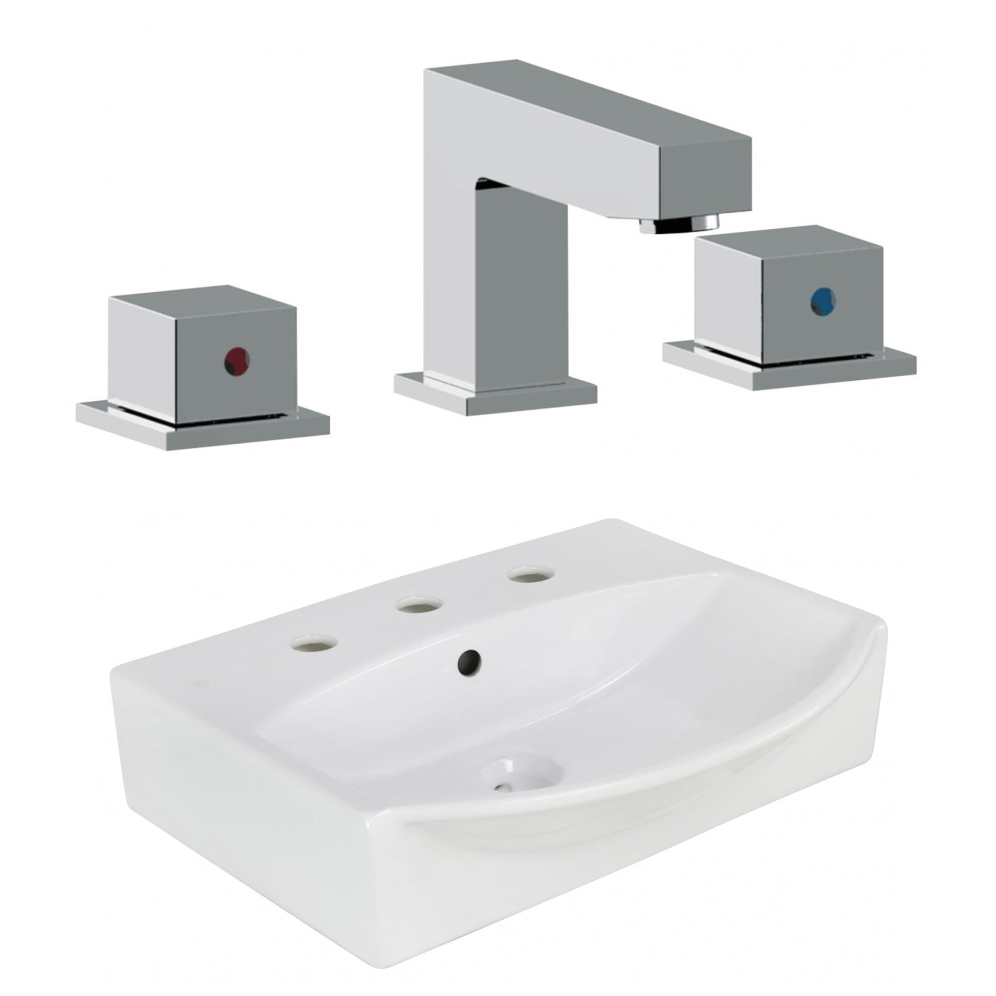 American Imaginations AI-22654 20" White Rectangular Ceramic Above Counter Bathroom Vessel Sink Set