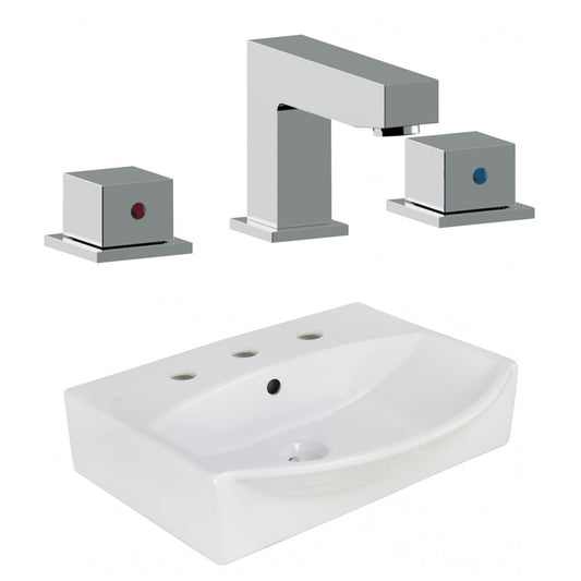 American Imaginations AI-22654 20" White Rectangular Ceramic Above Counter Bathroom Vessel Sink Set