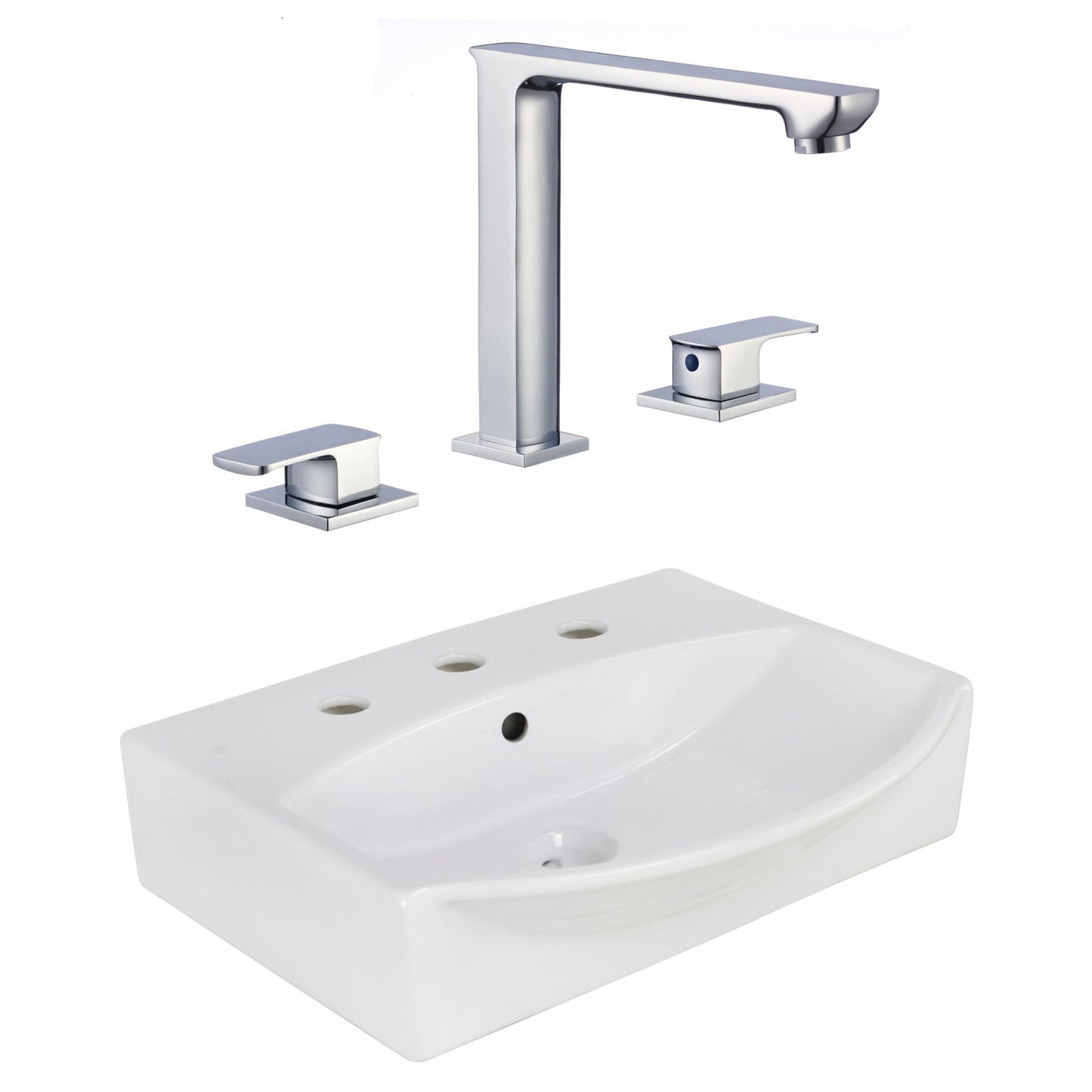 American Imaginations AI-22655 20" White Rectangular Ceramic Above Counter Bathroom Vessel Sink Set