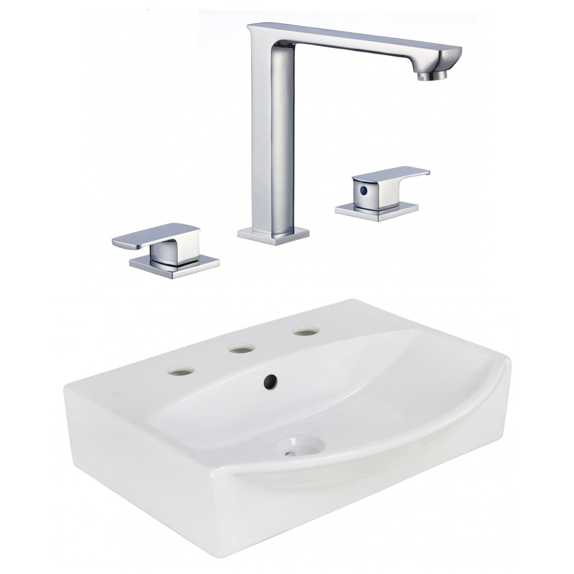 American Imaginations AI-22655 20" White Rectangular Ceramic Above Counter Bathroom Vessel Sink Set