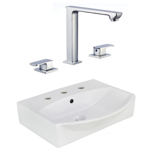 American Imaginations AI-22655 20" White Rectangular Ceramic Above Counter Bathroom Vessel Sink Set