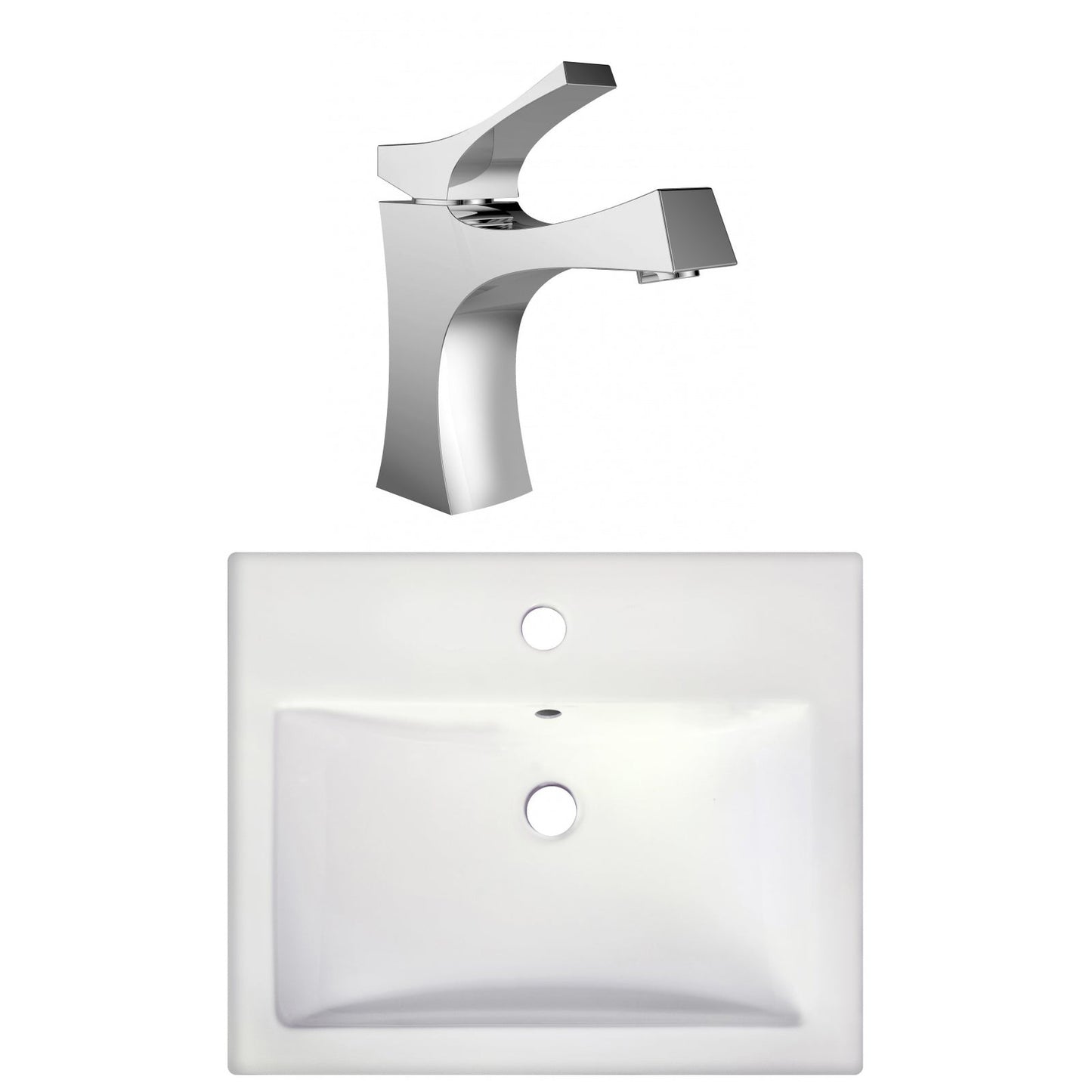 American Imaginations AI-22656 21" White Rectangular Ceramic Semi-Recessed Bathroom Vessel Sink Set