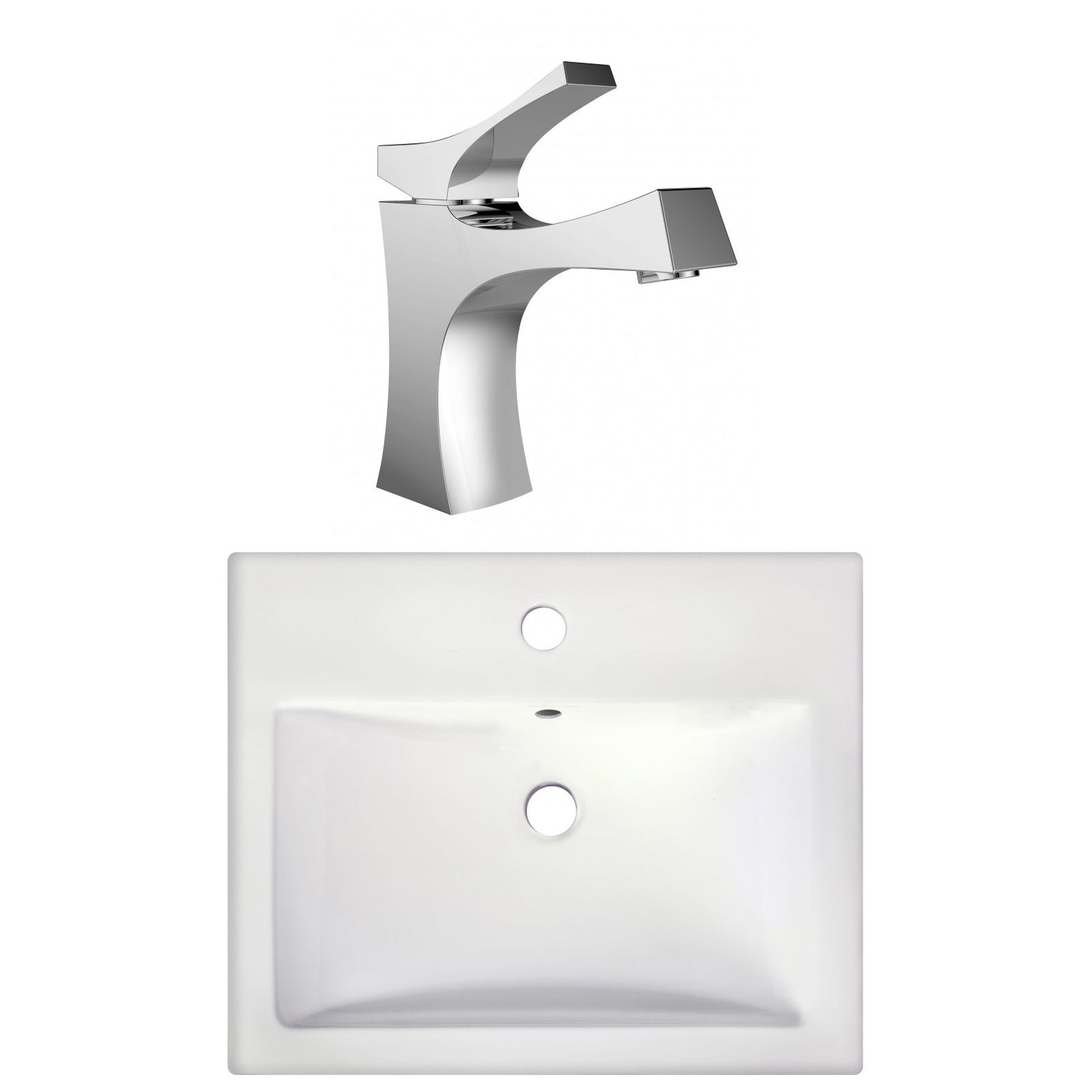American Imaginations AI-22656 21" White Rectangular Ceramic Semi-Recessed Bathroom Vessel Sink Set