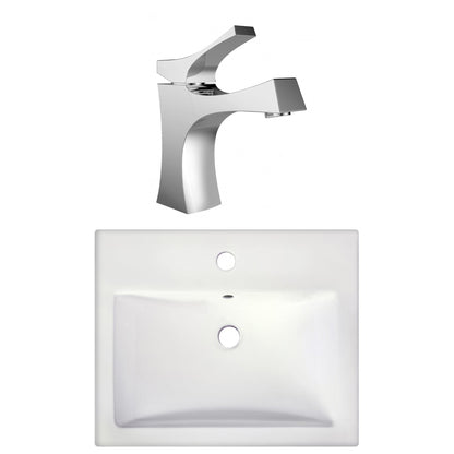 American Imaginations AI-22656 21" White Rectangular Ceramic Semi-Recessed Bathroom Vessel Sink Set