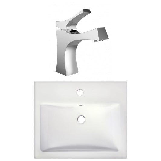 American Imaginations AI-22656 21" White Rectangular Ceramic Semi-Recessed Bathroom Vessel Sink Set
