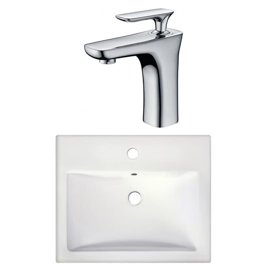 American Imaginations AI-22659 21" White Rectangular Ceramic Semi-Recessed Bathroom Vessel Sink Set