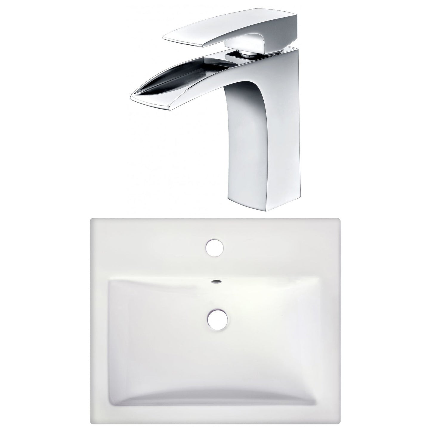 American Imaginations AI-22660 21" White Rectangular Ceramic Semi-Recessed Bathroom Vessel Sink Set