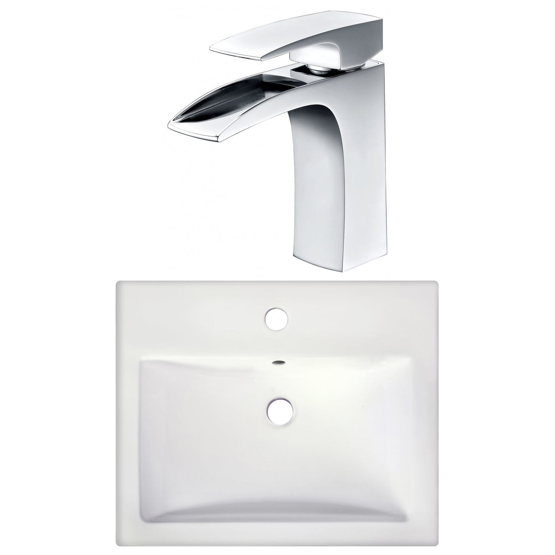 American Imaginations AI-22660 21" White Rectangular Ceramic Semi-Recessed Bathroom Vessel Sink Set