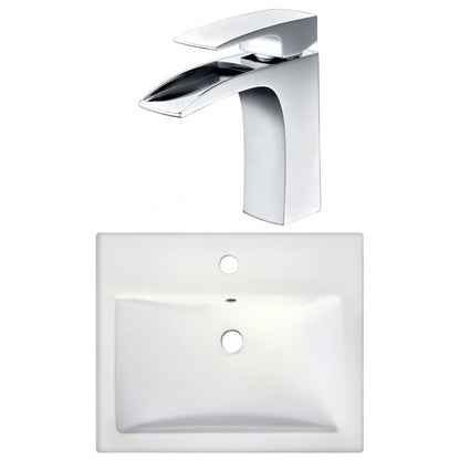 American Imaginations AI-22660 21" White Rectangular Ceramic Semi-Recessed Bathroom Vessel Sink Set