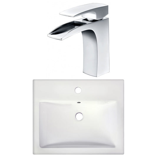 American Imaginations AI-22660 21" White Rectangular Ceramic Semi-Recessed Bathroom Vessel Sink Set