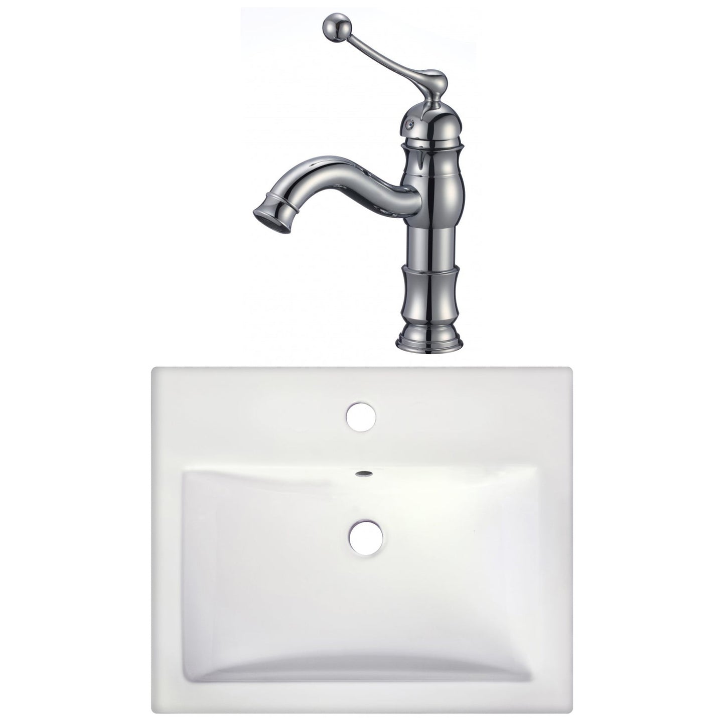 American Imaginations AI-22662 21" White Rectangular Ceramic Semi-Recessed Bathroom Vessel Sink Set
