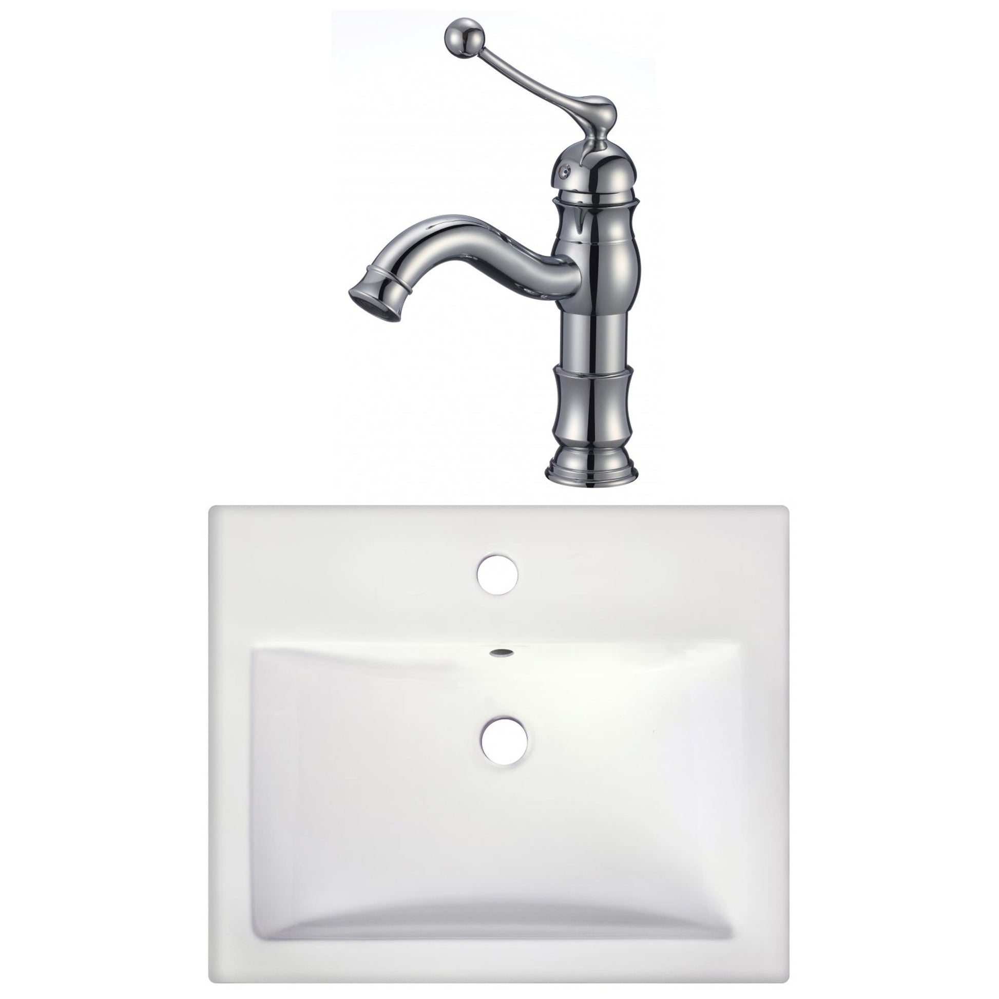 American Imaginations AI-22662 21" White Rectangular Ceramic Semi-Recessed Bathroom Vessel Sink Set