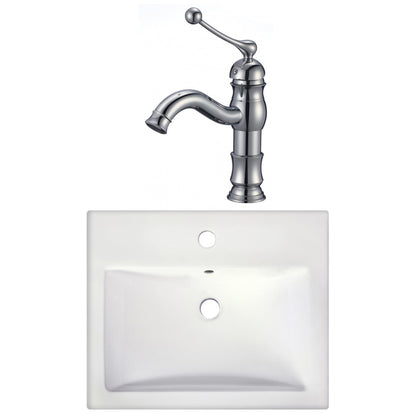 American Imaginations AI-22662 21" White Rectangular Ceramic Semi-Recessed Bathroom Vessel Sink Set