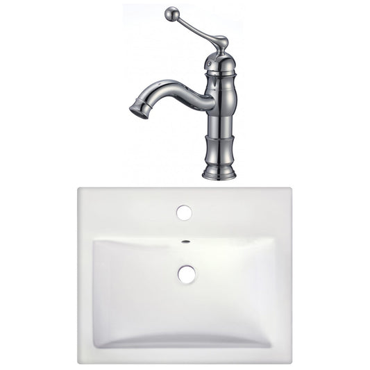 American Imaginations AI-22662 21" White Rectangular Ceramic Semi-Recessed Bathroom Vessel Sink Set