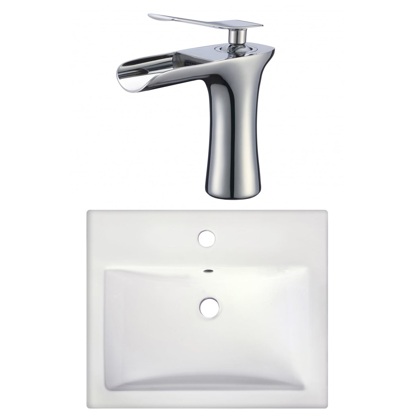 American Imaginations AI-22663 21" White Rectangular Ceramic Semi-Recessed Bathroom Vessel Sink Set