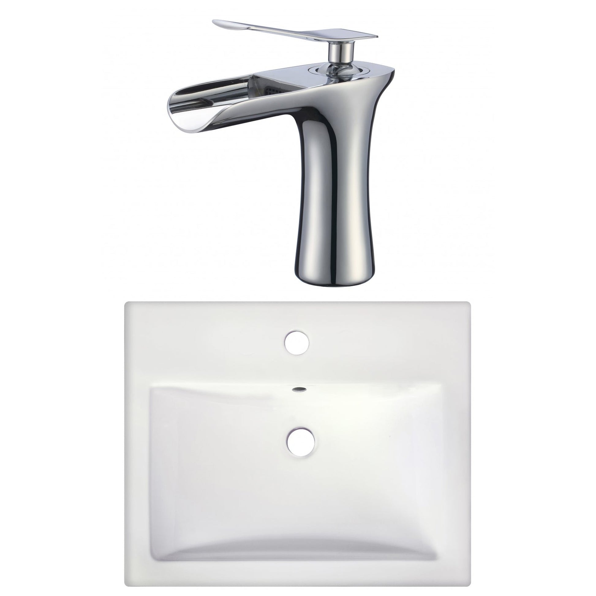 American Imaginations AI-22663 21" White Rectangular Ceramic Semi-Recessed Bathroom Vessel Sink Set