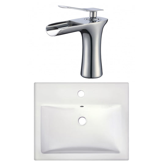 American Imaginations AI-22663 21" White Rectangular Ceramic Semi-Recessed Bathroom Vessel Sink Set