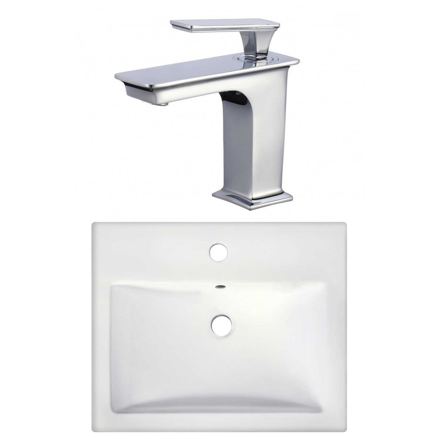 American Imaginations AI-22664 21" White Rectangular Ceramic Semi-Recessed Bathroom Vessel Sink Set