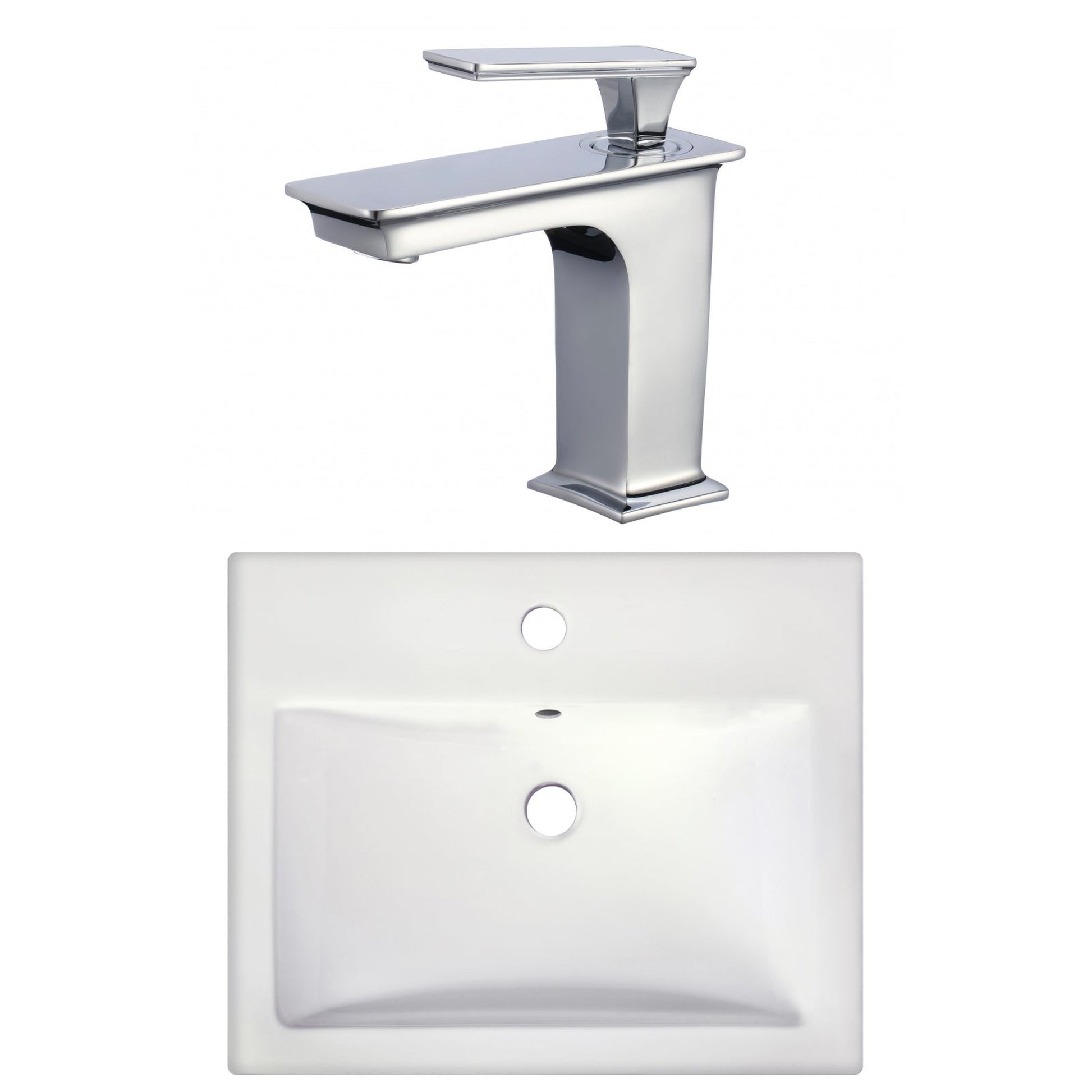 American Imaginations AI-22664 21" White Rectangular Ceramic Semi-Recessed Bathroom Vessel Sink Set