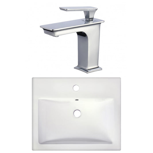American Imaginations AI-22664 21" White Rectangular Ceramic Semi-Recessed Bathroom Vessel Sink Set