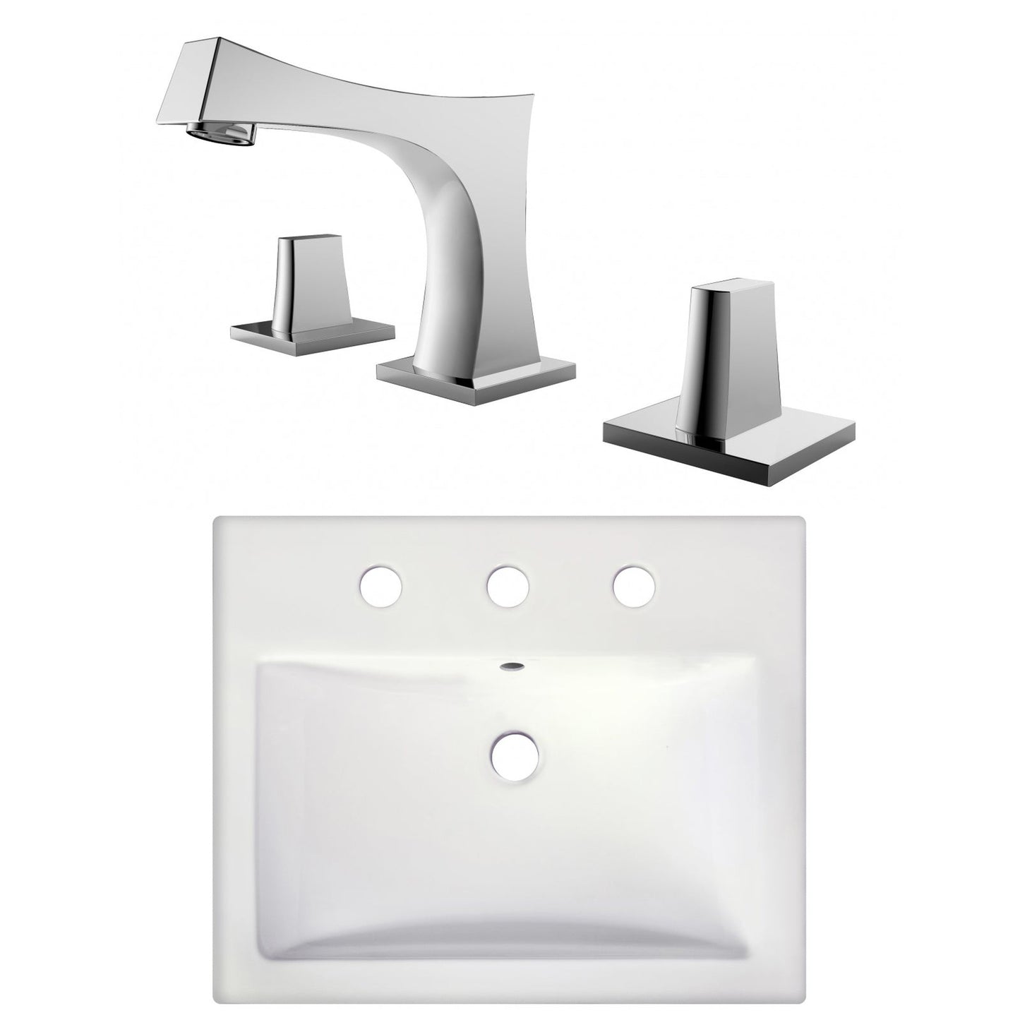 American Imaginations AI-22665 21" White Rectangular Ceramic Semi-Recessed Bathroom Vessel Sink Set