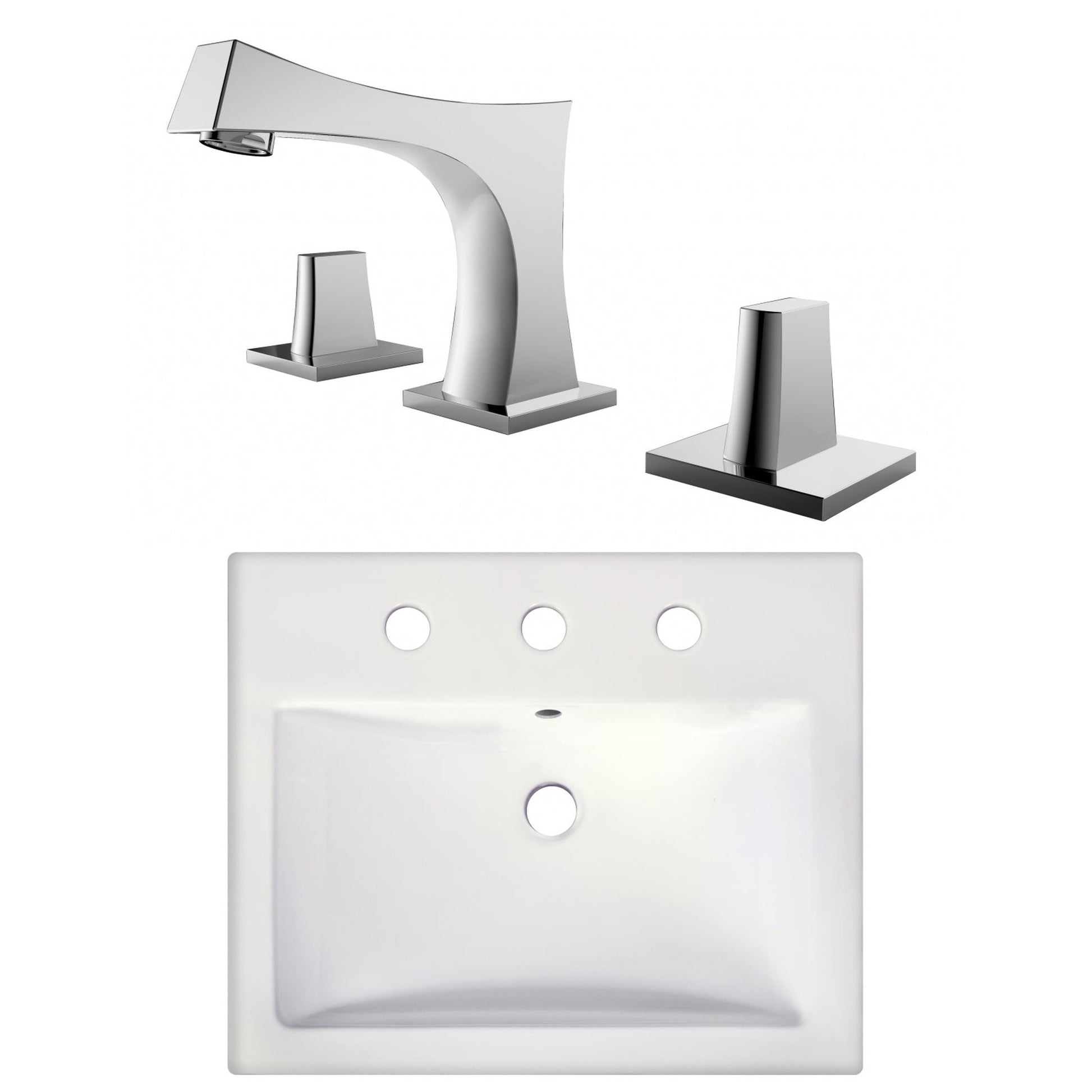 American Imaginations AI-22665 21" White Rectangular Ceramic Semi-Recessed Bathroom Vessel Sink Set