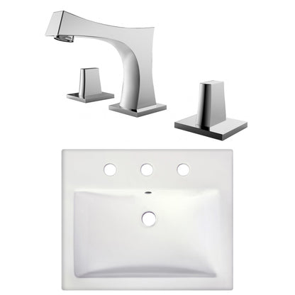 American Imaginations AI-22665 21" White Rectangular Ceramic Semi-Recessed Bathroom Vessel Sink Set