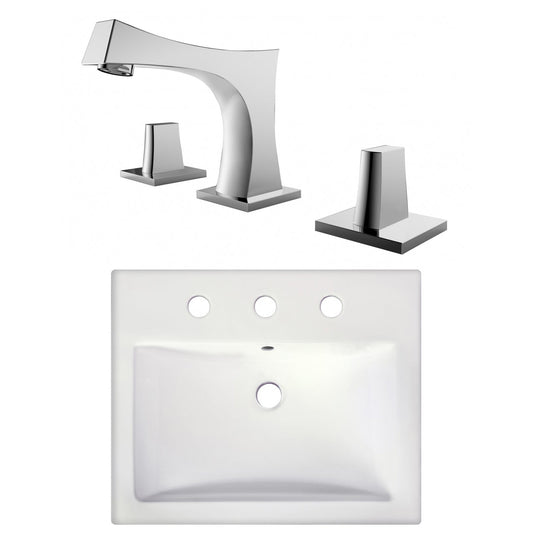 American Imaginations AI-22665 21" White Rectangular Ceramic Semi-Recessed Bathroom Vessel Sink Set