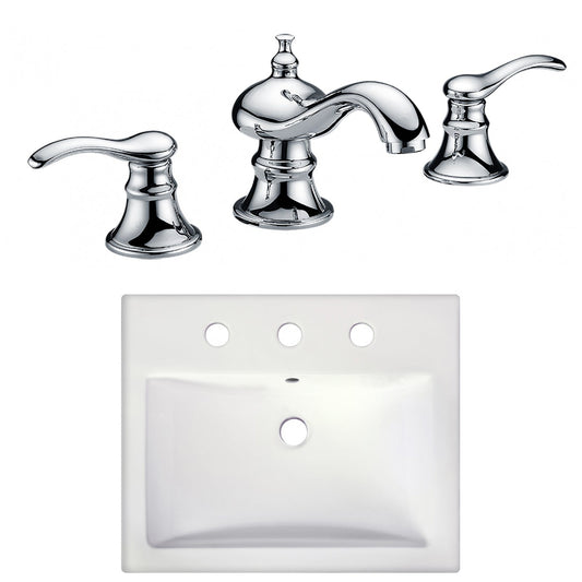 American Imaginations AI-22666 21" White Rectangular Ceramic Semi-Recessed Bathroom Vessel Sink Set