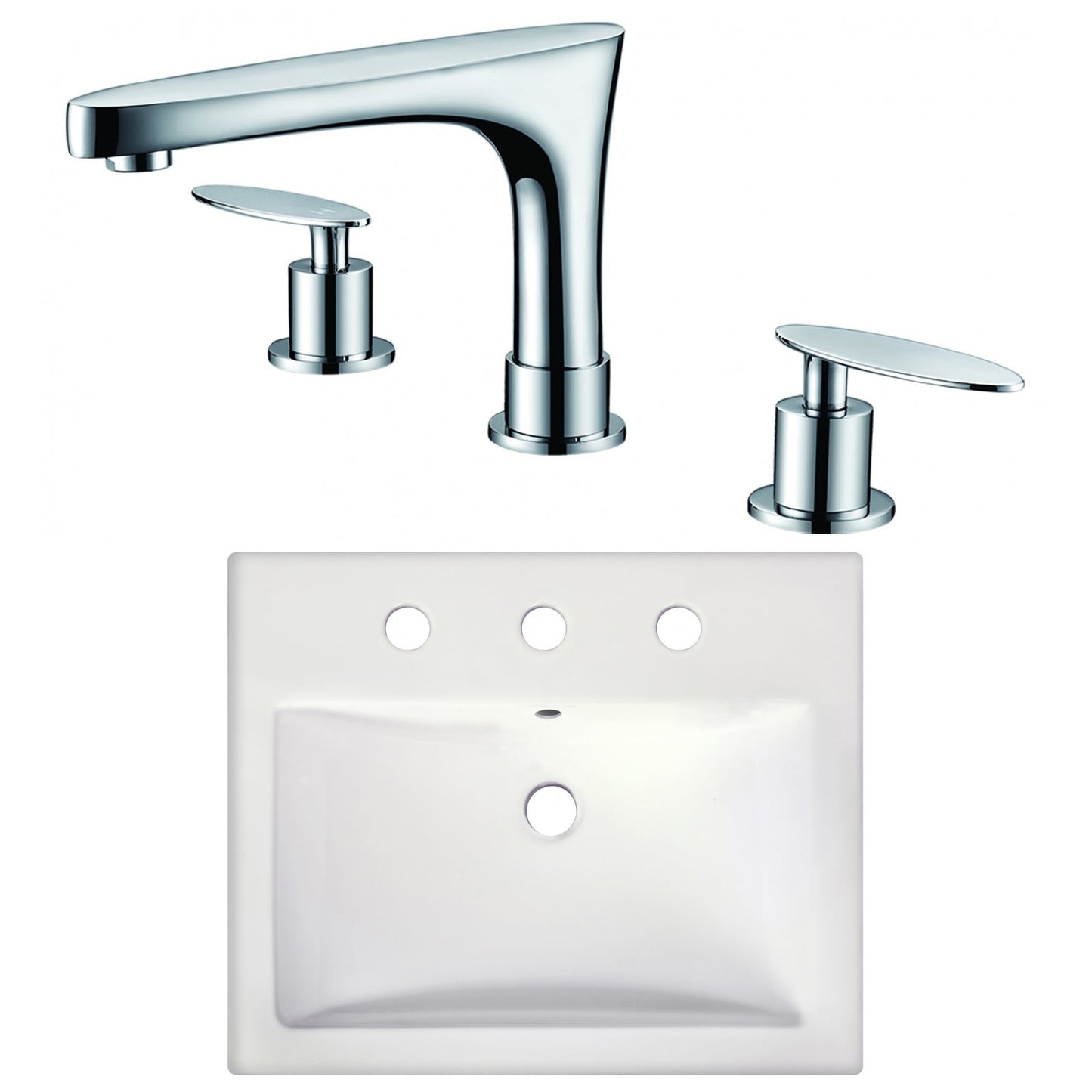 American Imaginations AI-22667 21" White Rectangular Ceramic Semi-Recessed Bathroom Vessel Sink Set