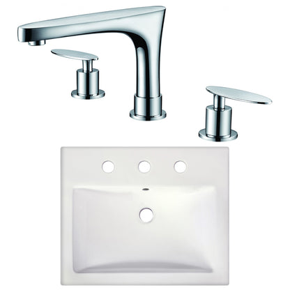 American Imaginations AI-22667 21" White Rectangular Ceramic Semi-Recessed Bathroom Vessel Sink Set