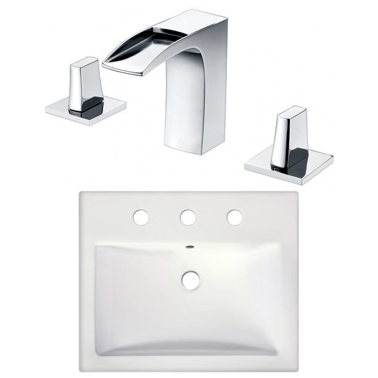 American Imaginations AI-22668 21" White Rectangular Ceramic Semi-Recessed Bathroom Vessel Sink Set