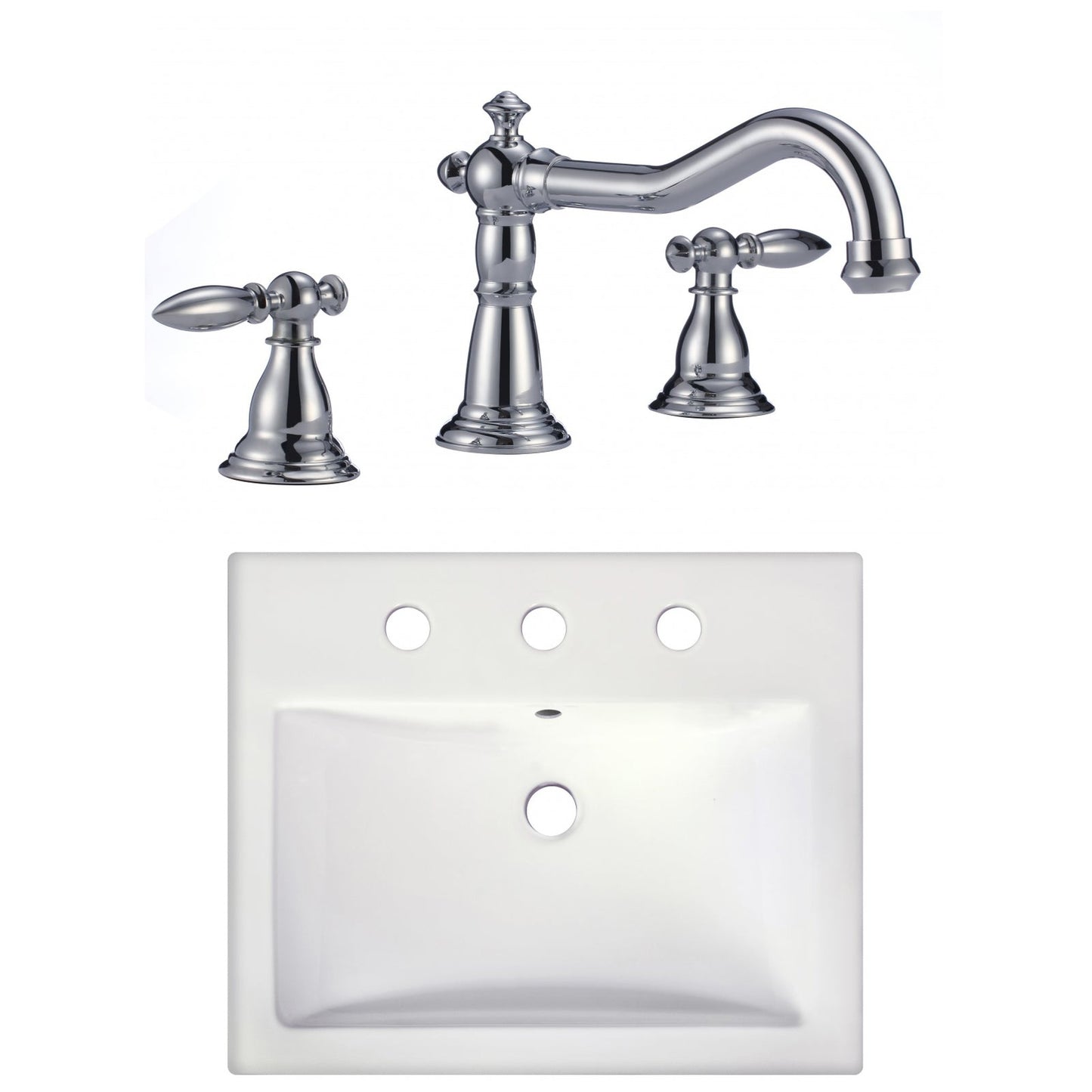 American Imaginations AI-22669 21" White Rectangular Ceramic Semi-Recessed Bathroom Vessel Sink Set