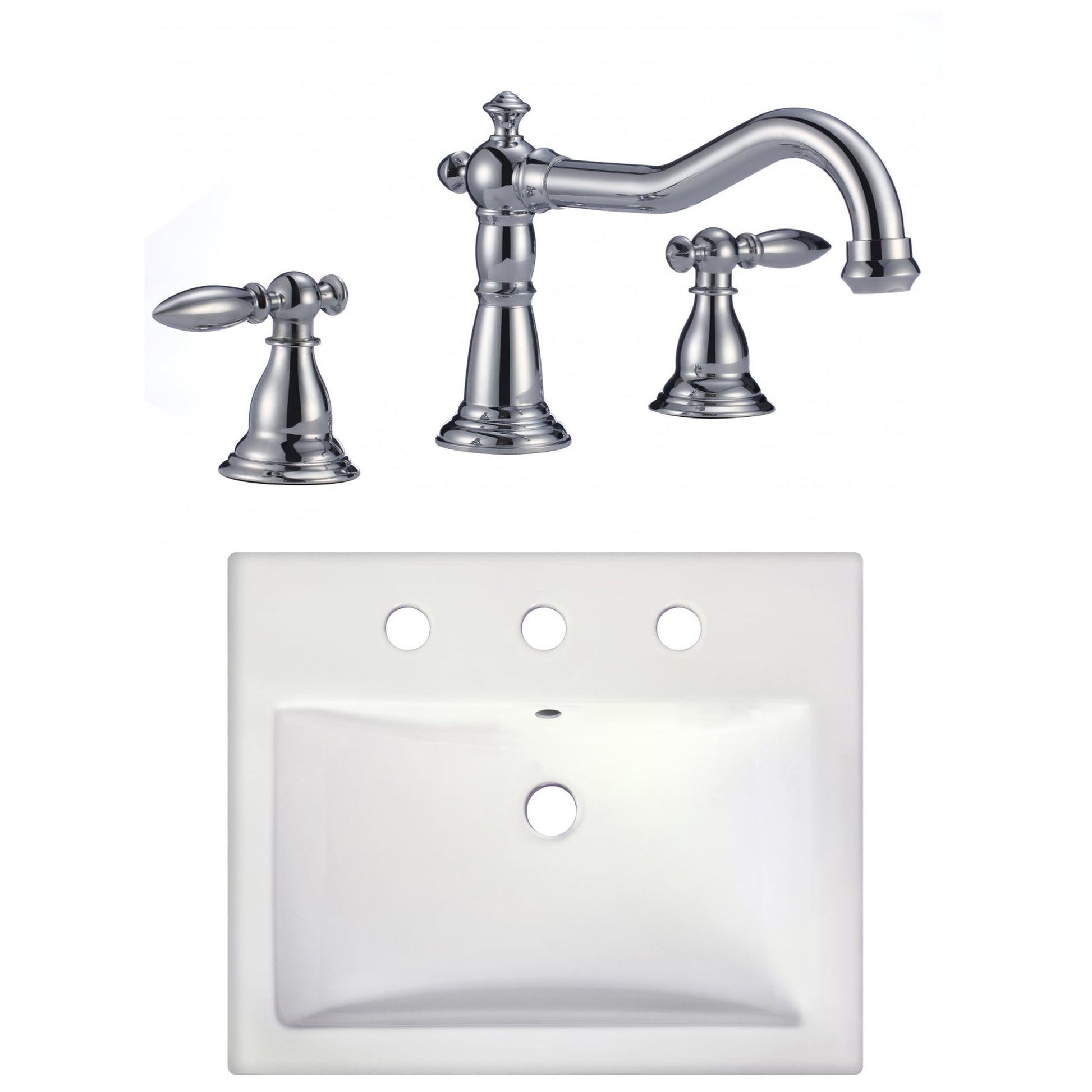 American Imaginations AI-22669 21" White Rectangular Ceramic Semi-Recessed Bathroom Vessel Sink Set