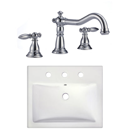 American Imaginations AI-22669 21" White Rectangular Ceramic Semi-Recessed Bathroom Vessel Sink Set