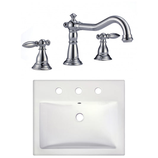 American Imaginations AI-22669 21" White Rectangular Ceramic Semi-Recessed Bathroom Vessel Sink Set