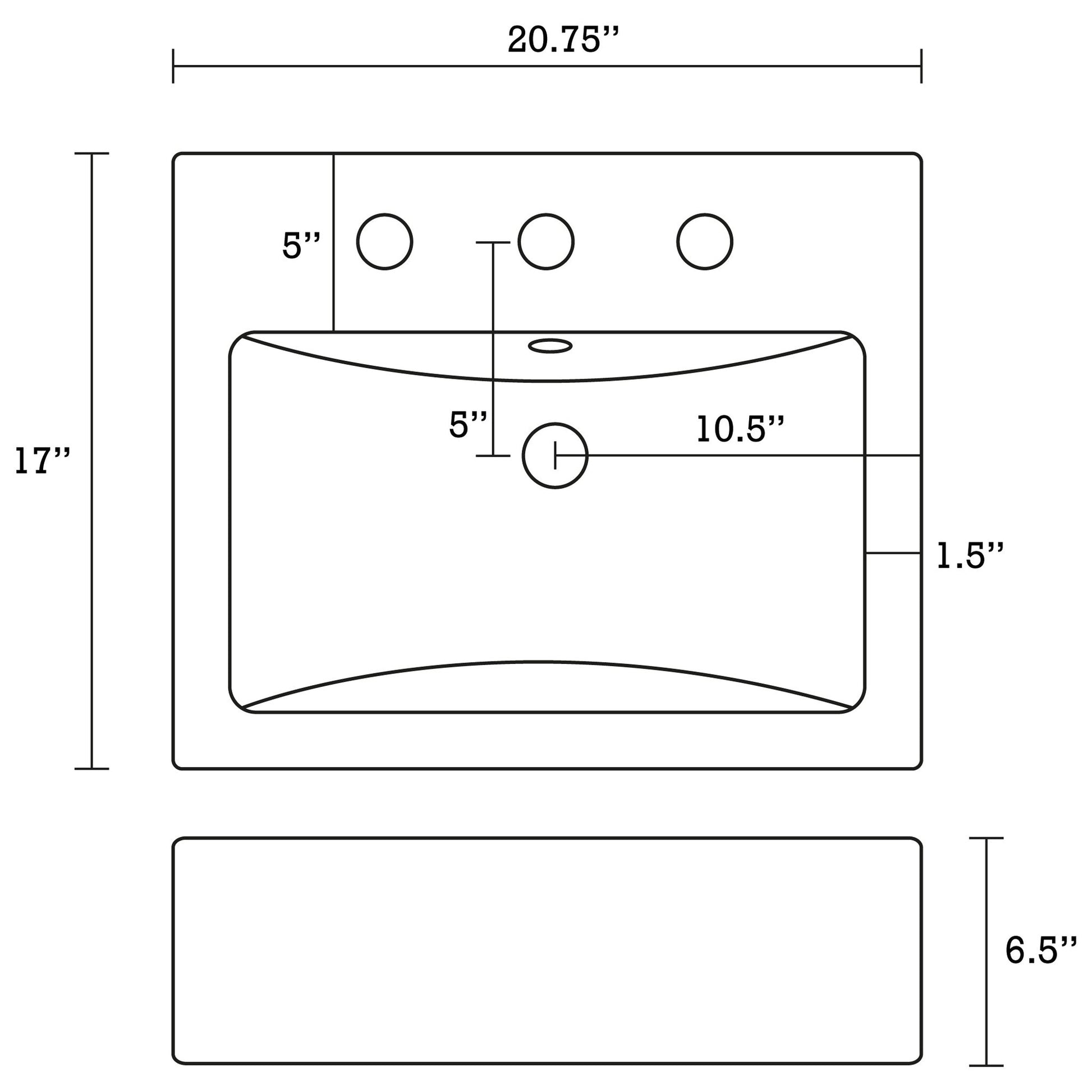 American Imaginations AI-22670 21" White Rectangular Ceramic Semi-Recessed Bathroom Vessel Sink Set