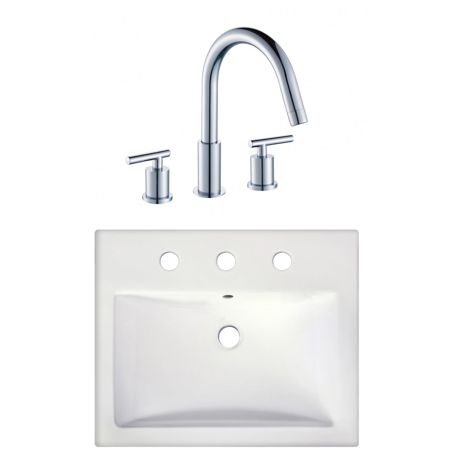 American Imaginations AI-22670 21" White Rectangular Ceramic Semi-Recessed Bathroom Vessel Sink Set