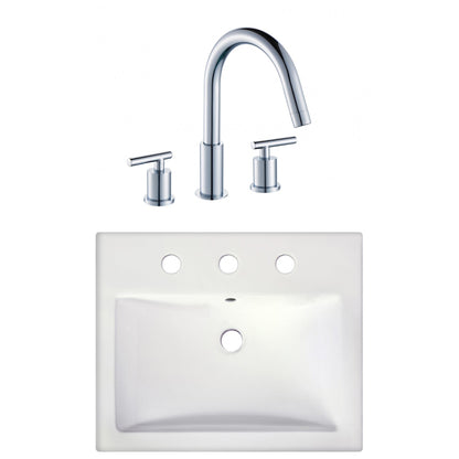 American Imaginations AI-22670 21" White Rectangular Ceramic Semi-Recessed Bathroom Vessel Sink Set