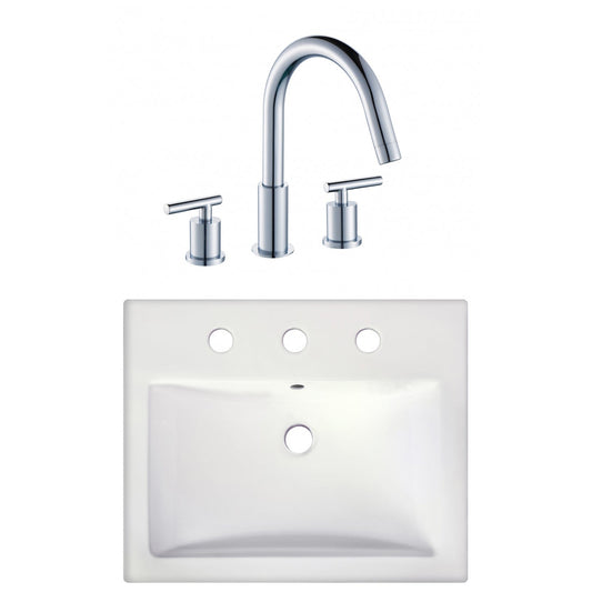 American Imaginations AI-22670 21" White Rectangular Ceramic Semi-Recessed Bathroom Vessel Sink Set