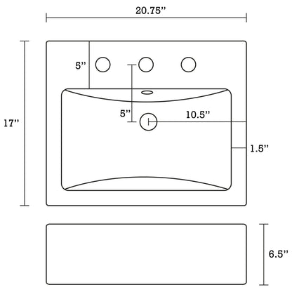 American Imaginations AI-22671 21" White Rectangular Ceramic Semi-Recessed Bathroom Vessel Sink Set