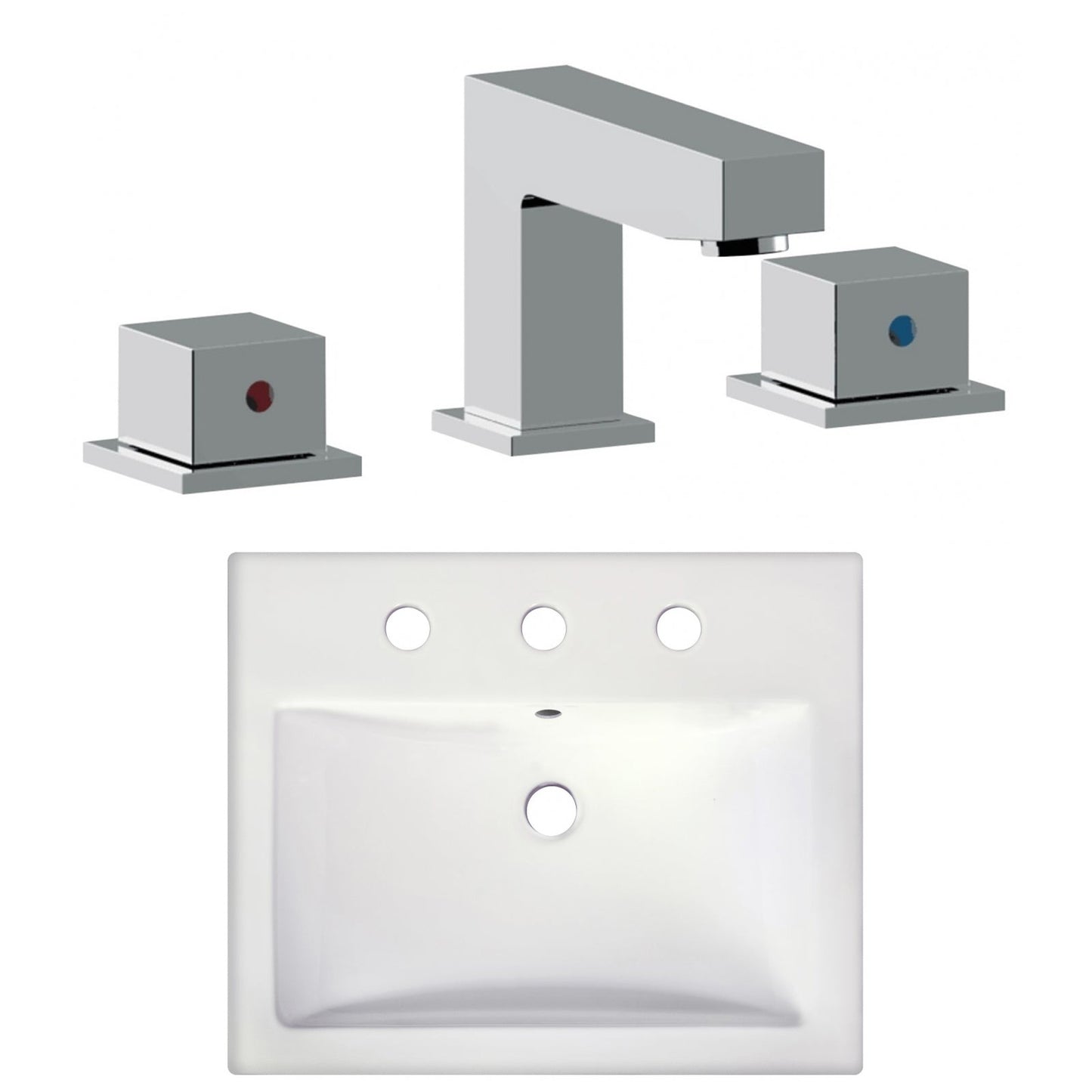 American Imaginations AI-22671 21" White Rectangular Ceramic Semi-Recessed Bathroom Vessel Sink Set